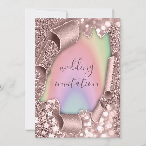 Rose Frame Wedding Glitter Bridal Pastels Invitation