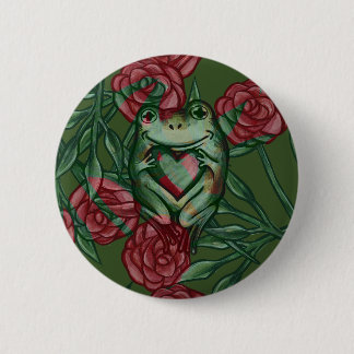 Rose Frog Roses Frogs Pattern Rosey Froggy         Button