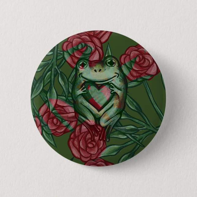 Rose Frog Roses Frogs Pattern Rosey Froggy         Button (Front)
