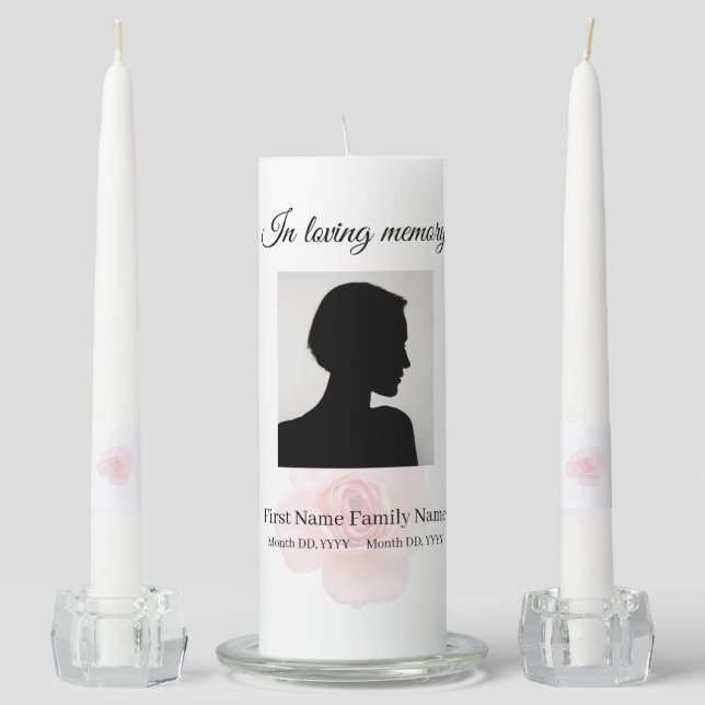Rose funeral memorial pillar/ taper unity candle set (Front)