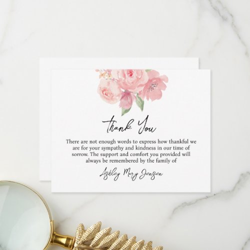 Rose Funeral Thank You Note Card Bereavement