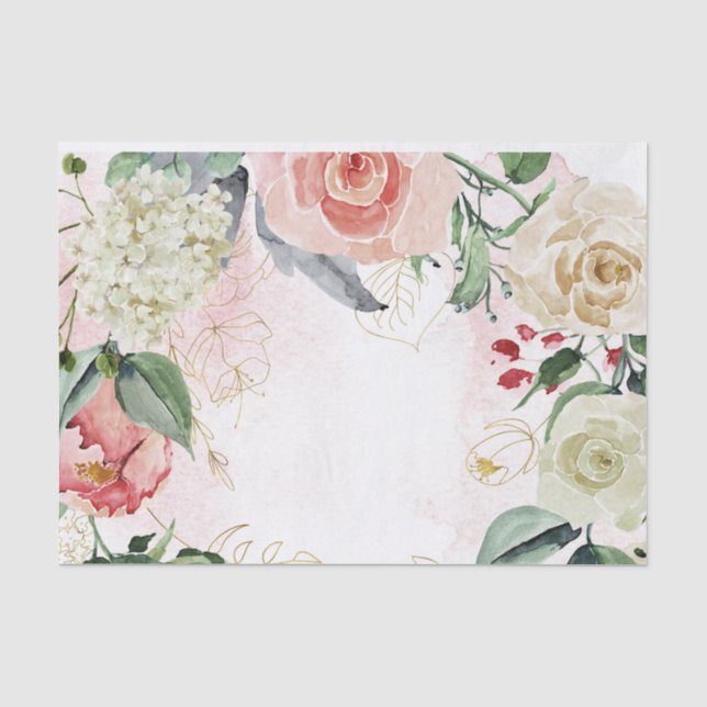 Rose Garden and Line Art Watercolor Print Tissue Paper (Front)