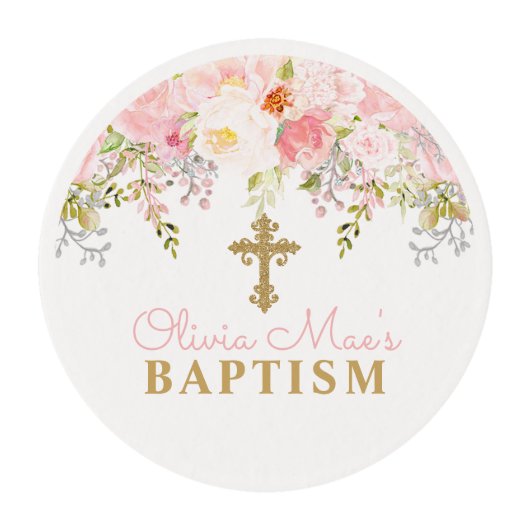 Rose Garden Baptism Edible Frosting Round (Front)