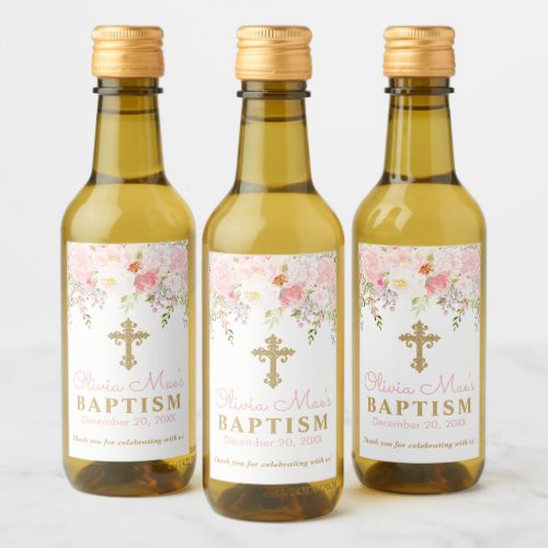 Rose Garden Baptism Mini Wine Bottle Labels