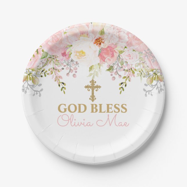 Rose Garden Baptism Personalized Paper Plates (Front)