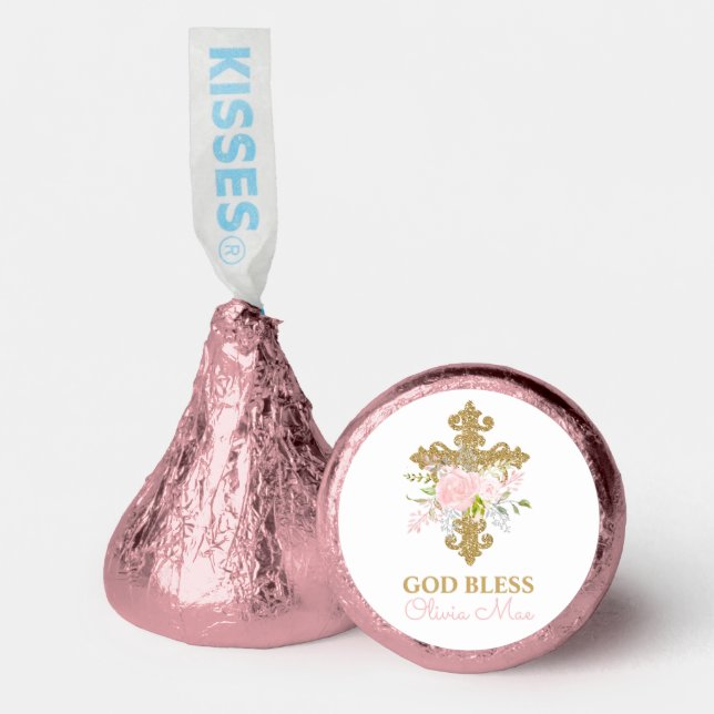 Rose Garden Baptism Pink and Gold Personalized Hershey®'s Kisses® (Front)