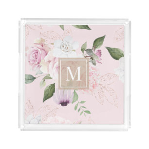 Rose Garden Blush Monogram Acrylic Tray