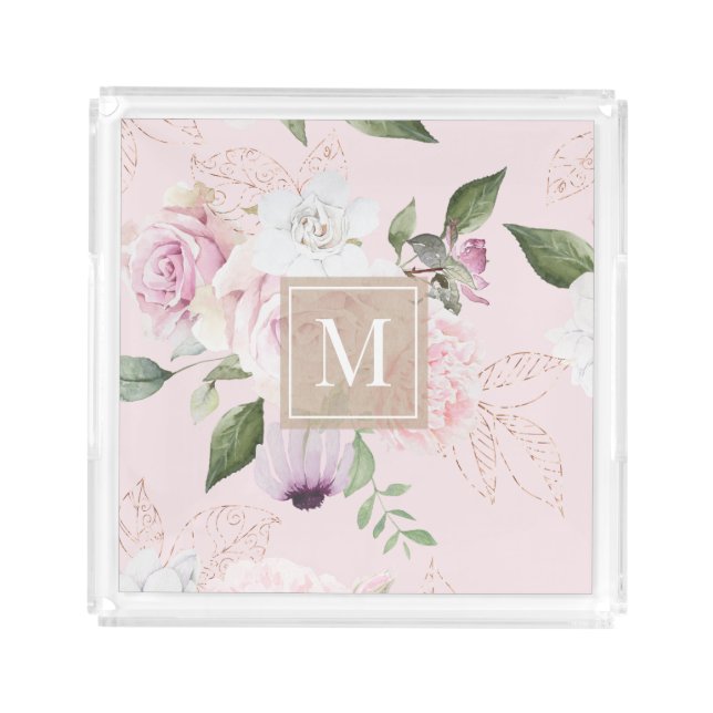 Rose Garden Blush | Monogram Acrylic Tray (Front)