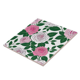 Rose Garden Bold Line Art Ceramic Tile