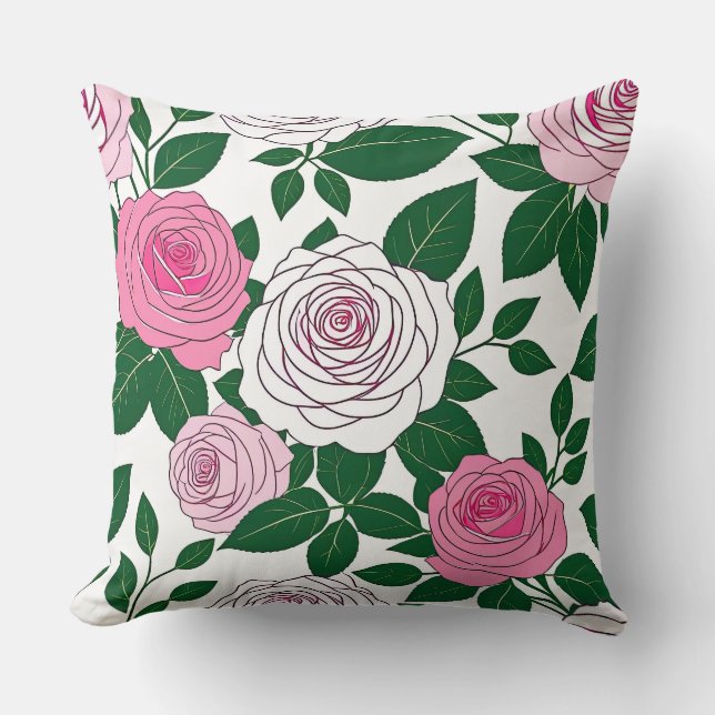 Rose Garden  Bold Line Art Throw Pillow (Front)