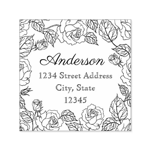 Rose Garden Botanical Family Name Return Address Self_inking Stamp