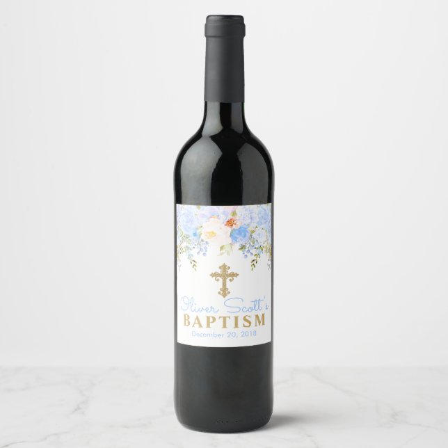 Rose Garden Boy Baptism Wine Bottle Labels (Front)