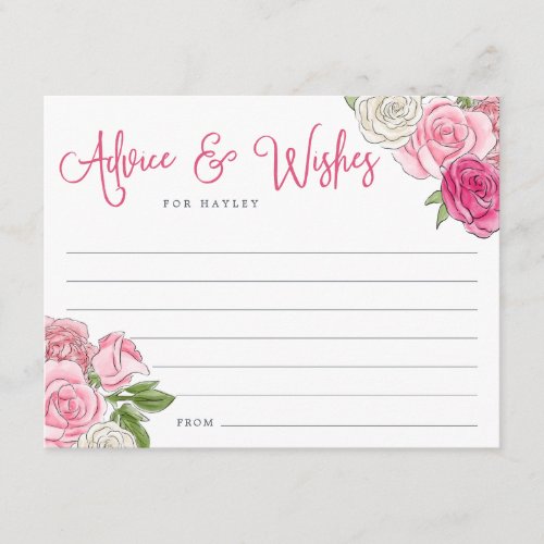 Ros Garden Bridal Shower Advice  Wishes Card
