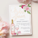 Rosé Garden | Bridal Shower Foil Invitation<br><div class="desc">Elegant and modern bridal shower invitation for wine lovers features accents of roses in white, blush and fuchsia pink with lush greenery peeking out, a bottle and glass of rosé wine, and real rose gold foil printed accents. Personalize with your bridal shower details in elegant gray-blue typography accented with handwritten...</div>