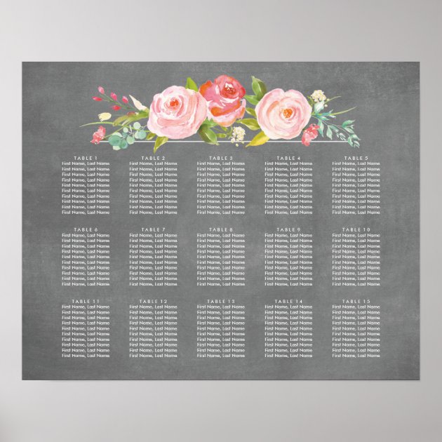 Rose Garden Chalkboard Wedding Seating Chart Poster