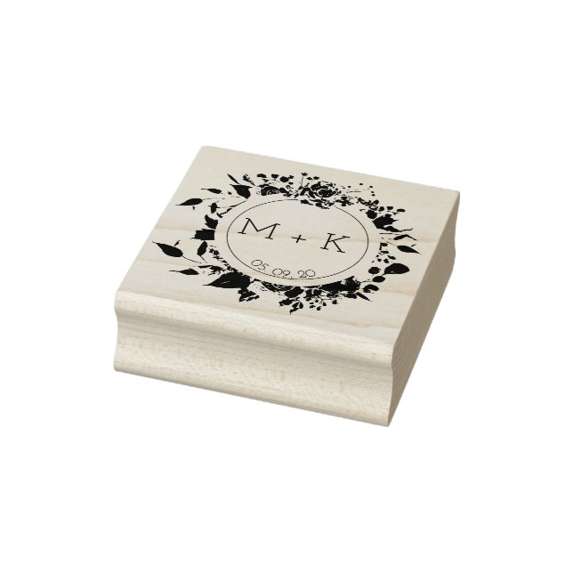 Rose Garden Circular Wedding Monogram Stamp (Stamp)