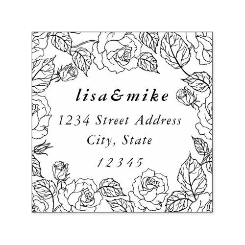 Rose Garden Couple Names Wedding Return Address Self_inking Stamp