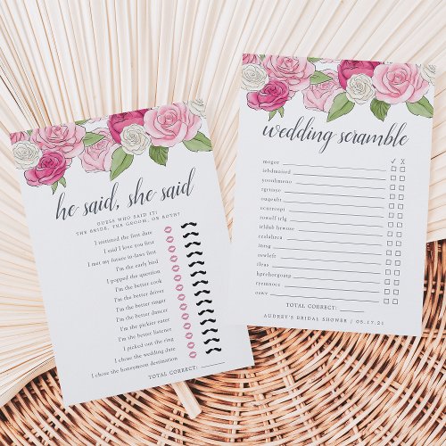 Ros Garden Double_Sided Bridal Shower Game Card