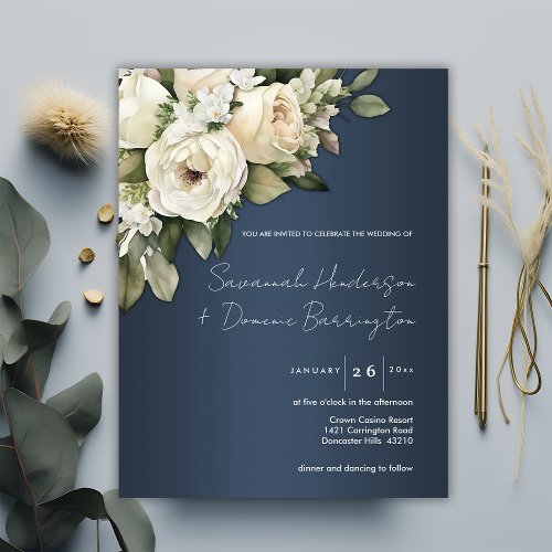 Rose Garden Dusty Blue Wedding Invitation  Postcard