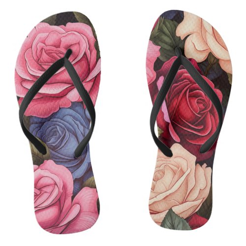 Rose Garden Elegance Stylish Flip Flops with Rose