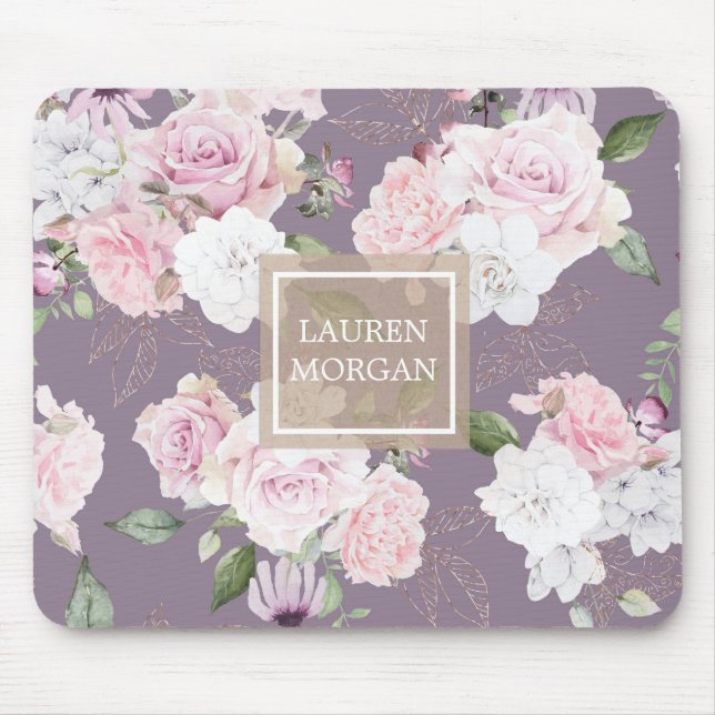 rose garden elegant floral monogram mouse pad (Front)