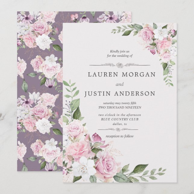 Rose Garden elegant floral  Wedding Invitation (Front/Back)