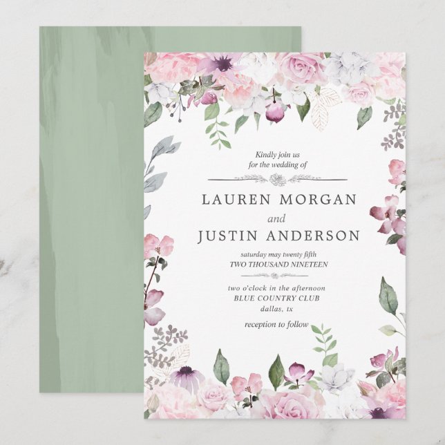 Rose Garden elegant floral Wedding Invitation (Front/Back)