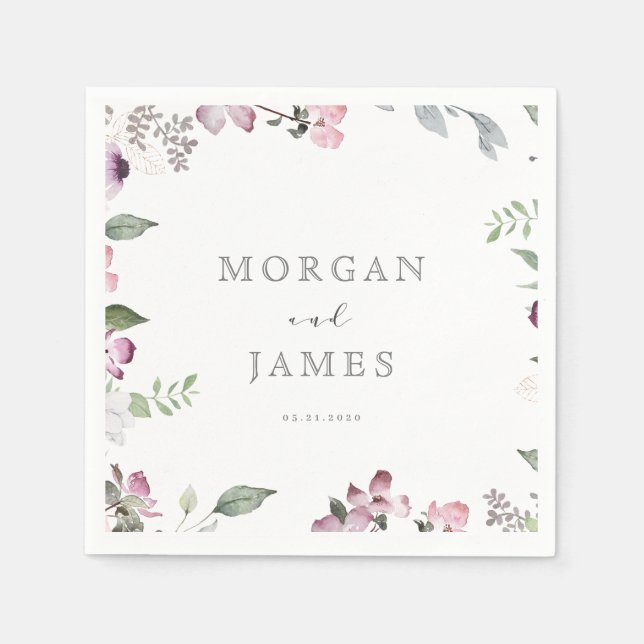 Rose garden elegant monogram wedding paper napkins (Front)