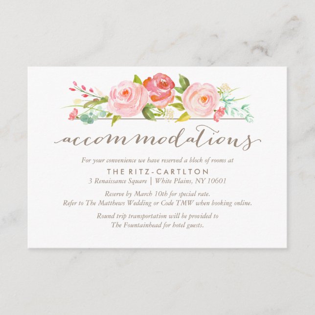 Rose Garden Floral Accommodations Wedding Card (Front)