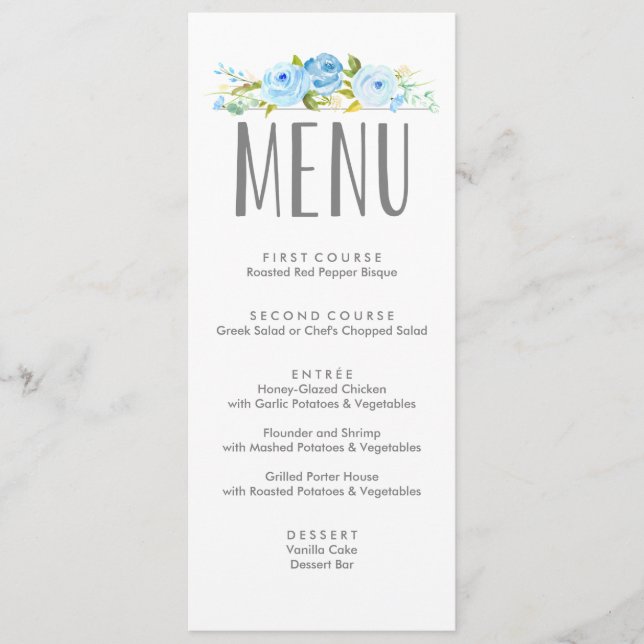 Rose Garden Floral Blue Menu (Front)