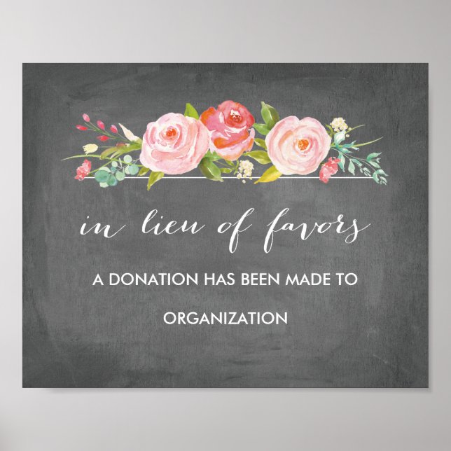 Rose Garden Floral Chalkboard in lieu of Favors Poster (Front)