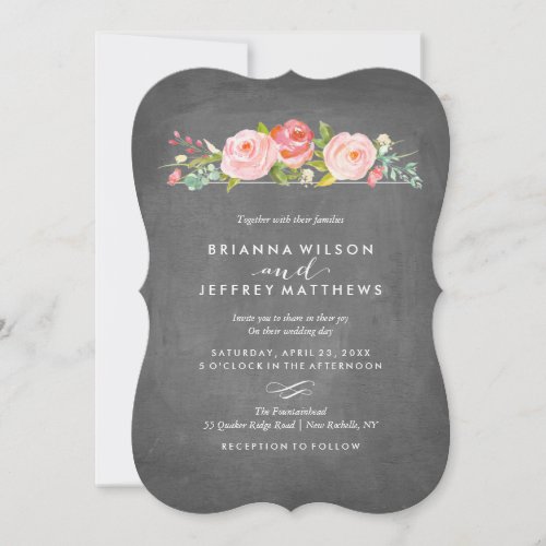 Rose Garden Floral Chalkboard Wedding Invitation