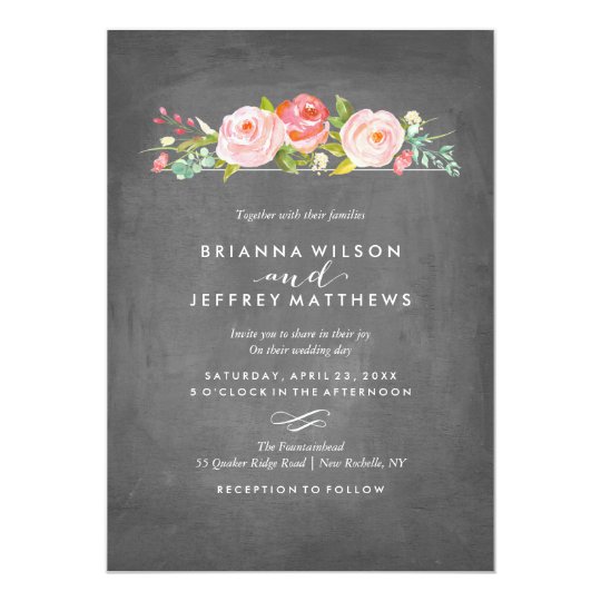 Rose Garden Floral Chalkboard Wedding Invitation | Zazzle.com