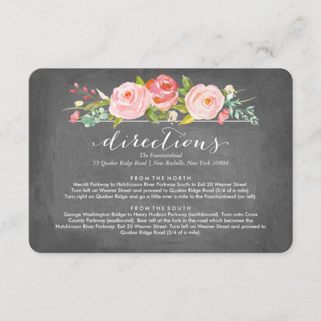 Rose Garden Floral Directions Wedding Card (Front)