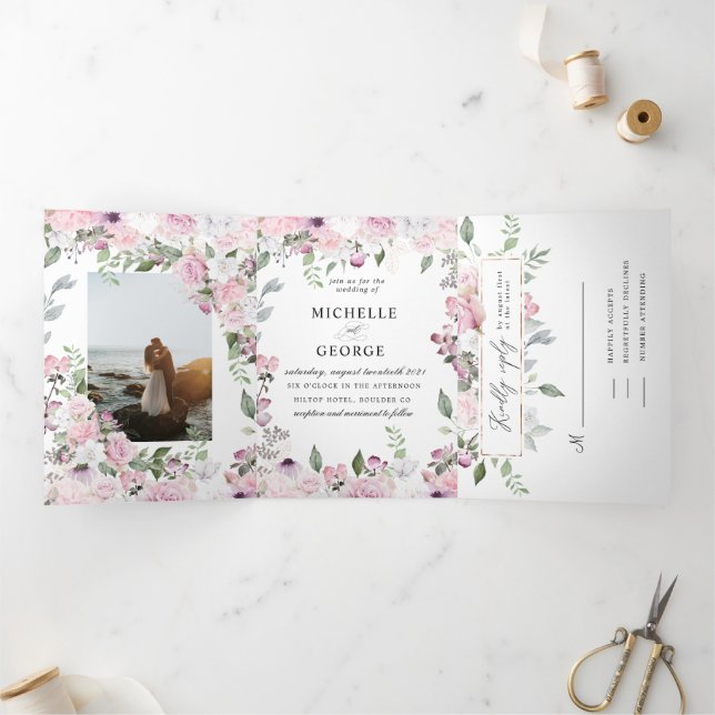 Rose Garden Floral Elegant Wedding Tri-Fold Invitation (Inside)