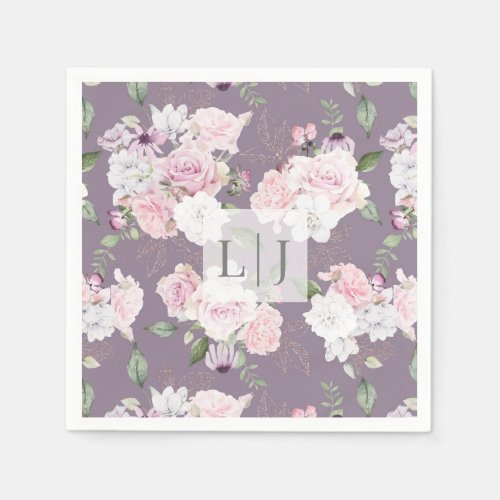 Rose Garden floral Monogram Paper Napkin