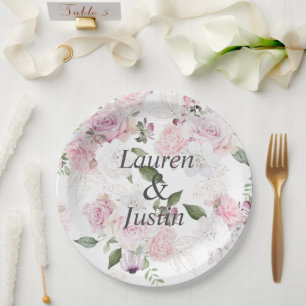 Rose Garden Floral Monogram Wedding Paper Plates