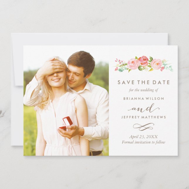 Rose Garden Floral Save The Date Photo Card (Front)