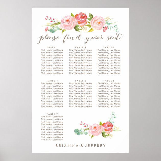 Rose Garden Floral Seating Chart | 7 Tables
