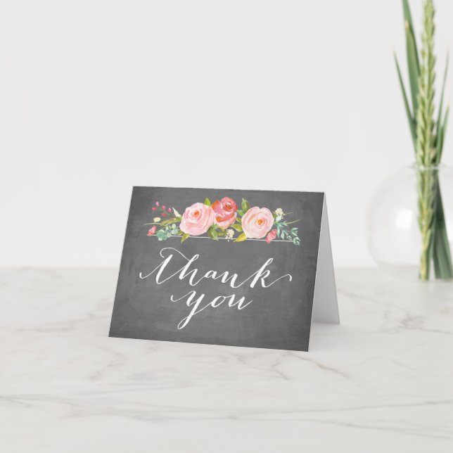 Rose Garden Floral Thank You Chalkboard Card (Front)