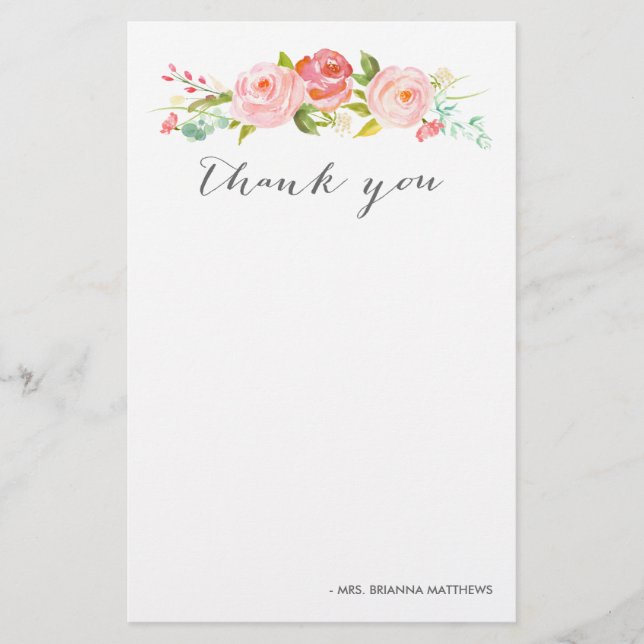 Rose Garden Floral Thank You Personalized Stationery (Front)