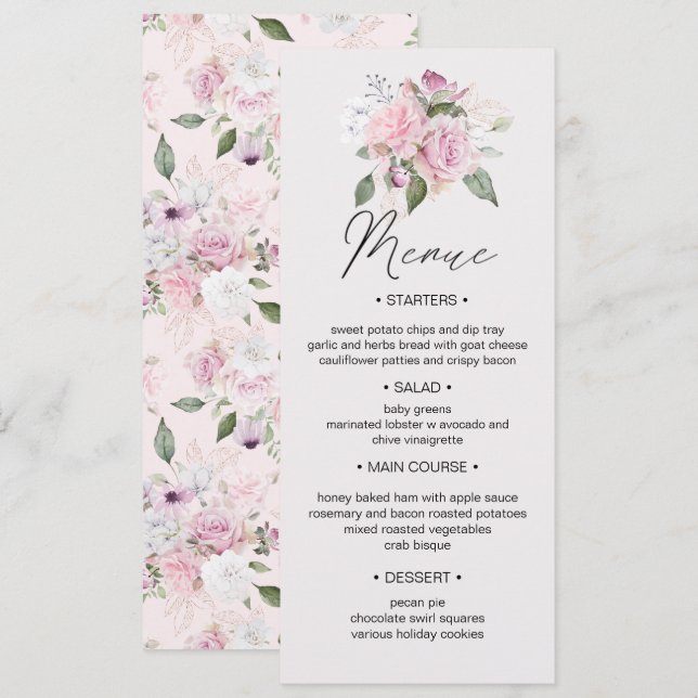 Rose Garden floral Wedding Dinner Menue Invitation (Front/Back)