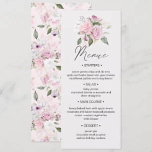 Rose Garden floral Wedding Dinner Menue Invitation