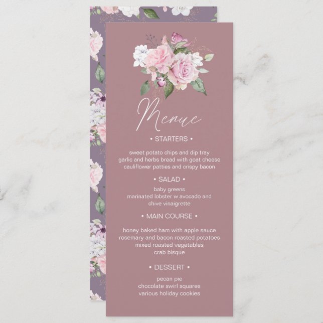 Rose Garden floral Wedding Dinner Menue Invitation (Front/Back)