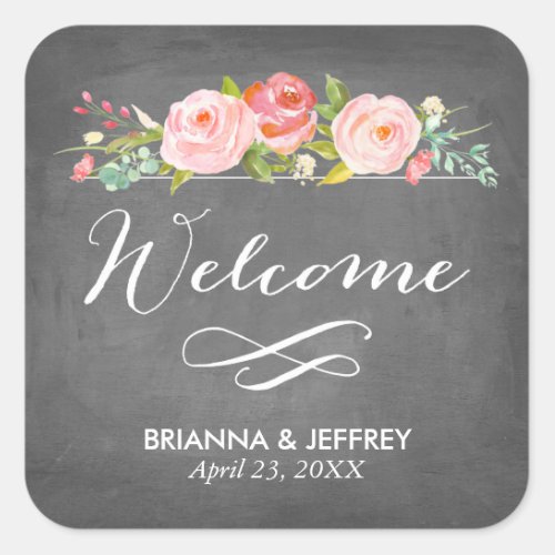 Rose Garden Floral Wedding Favor Labels Square