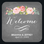 Rose Garden Floral Wedding Favor Labels Square<br><div class="desc">Welcome sticker,  perfect for wedding welcome bags. Featuring floras and a calligraphy script that reads "welcome"</div>