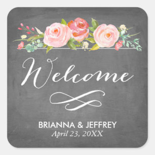 Rose Garden Floral Wedding Favor Labels Square