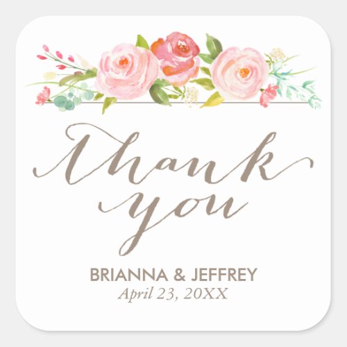 Rose Garden Floral Wedding Favor Labels Square