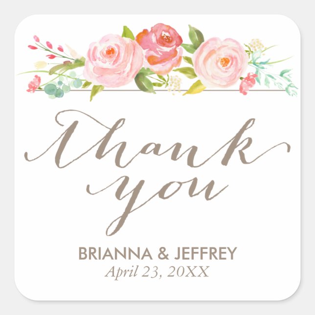 Rose Garden Floral Wedding Favor Labels Square (Front)