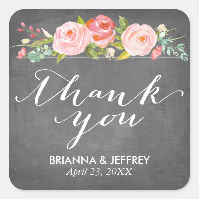 Rose Garden Floral Wedding Favor Labels Square (Front)